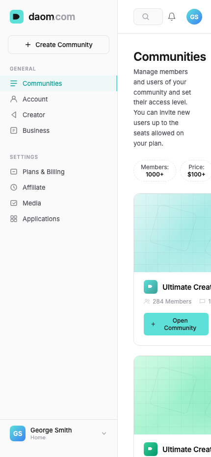 Daom mobile dashboard