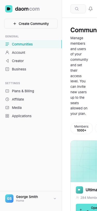 Daom Platform — Mobile responsive view
