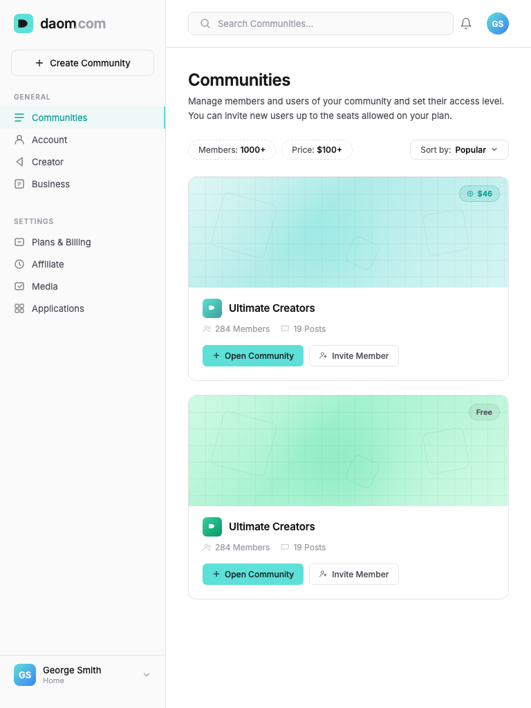 Daom Platform — Tablet responsive view